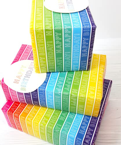 Abacus Cards – Rainbow Stripe Wrapping Paper – 2 Sheets & 2 Tags - Plastic Free & Fully Recyclable