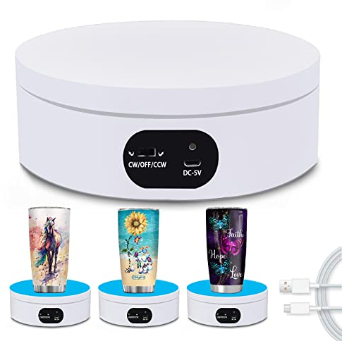 YVV Turner Cup Rotating Display Stand for Epoxy Glitter Tumbler, 360 Degree Automatic Mute Rotating Turntable for Photography Products and Shows. Bling Bling Tumbler Making Supplies Spinner
