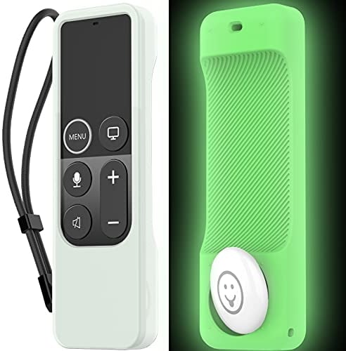 AHASTYLE Fernbedienung Hülle für Apple TV 4K 4. Generation Siri Remote mit Externer AirTag Halter【AirTag Nicht Enthalten】, Silikone Apple TV 4K 4. Generation Remote Case (Nachtleuchtend Grün)
