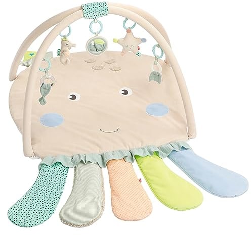 Fehn 3-D-Activity-Decke Spielbogen Oktopus – Baby Krabbeldecke mit 5 abnehmbaren Spielzeugen zum Greifen – Spieldecke für Babys und Kleinkinder ab 0+ Monaten – Krabbelmatte als Geschenk zur Geburt