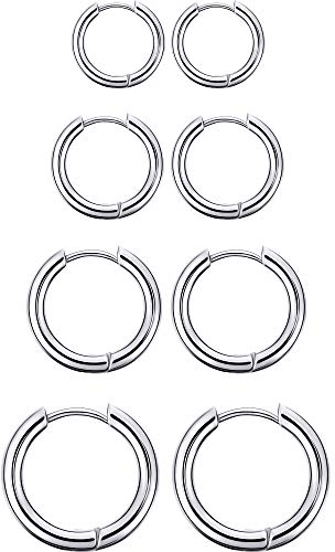 Boao Paar Creolen aus Edelstahl, Nasen- und Lippenringe, kleine Knorpel-Creolen für Damen und Herren, Zubehör, 12 mm, 14 mm, 16 mm, 18 mm, Stahlfarbe