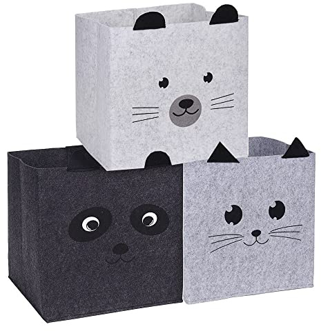Murago - 3er Set Filz Faltbox ca. 32x32x32 cm - Aufbewahrungsbox Spielzeug Aufbewahrung Regal Korb Set Box Stoff Grau Kinderzimmer