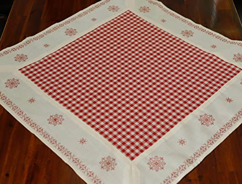Landhaus Tischdecke Karo rot weiß Bestickt 85x85