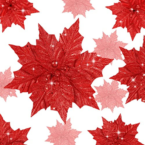 12 X Glitzernder Weihnachtsstern Glitzernde Christbaumschmuck Weihnachtsstern Weihnachtsschmuck für Blumenbaum Hängende Weihnachtsfeier Dekoration Girlande
