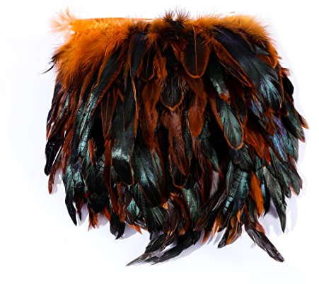 Raibertin Coque Rooster Hackle Feder Fransen Trim für Kostüm Handwerk Kleid Dekoration Schlappen Feder Trim Ribbon DIY Umhang Schal Rock Halloween Karneval Kleidung Nähen Dekor (Orange)
