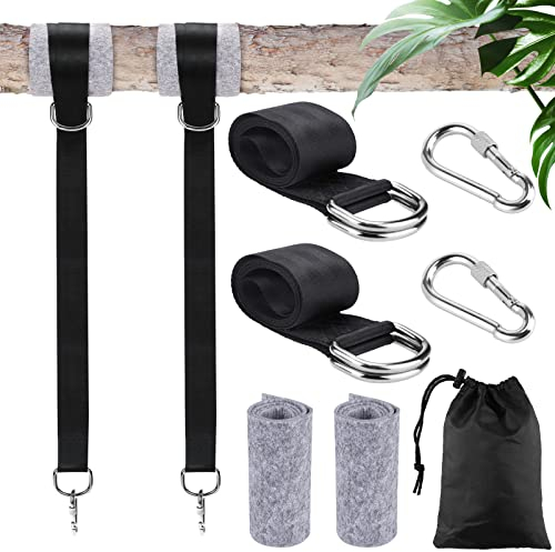 1 Paire fixation hamac arbre sangles de balançoire d'extérieur avec 2 coussinets de protection des arbres, 2 mousquetons et 2 sangles en fibre de polyester de 150 cm pour Hamac et Balancoire de Jardin