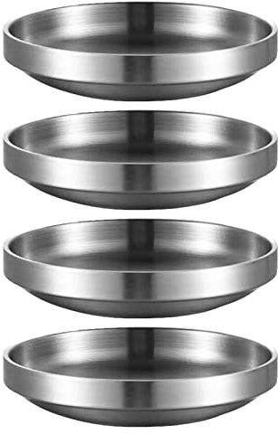 INCAUCA 11.5cm Stainless Steel Soy Sauce Dishes, Double Walled Mini Chip and Dip Bowls, Dipping Sauce Ramekin, Seasoning Cups, Metal Small Side Dish Bowls for Condiment Sushi Ketchup, Silver