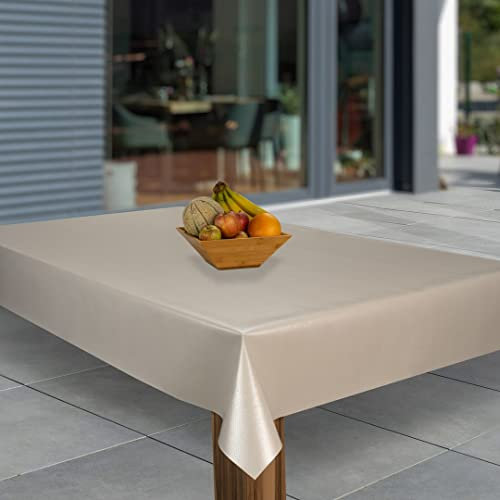 laro Wachstuch-Tischdecke Abwaschbar Wachstischdecke PVC Plastik-Tischdecken Eckig Meterware Abwischbar, Muster:Lederoptik Beige Hell, Größe:140x180