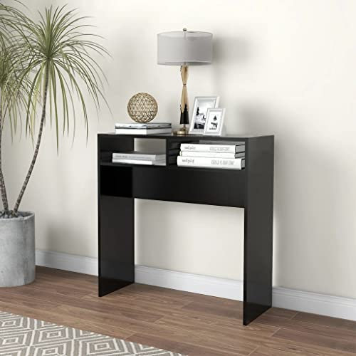 FIRBNUS Console d'Entrée 78x30x80cm Noire - Table d'Appoint pour Salon, Bureau - Organiser Objets, Ranger Clés, Plantes, Bougies Parfumées - Aggloméré