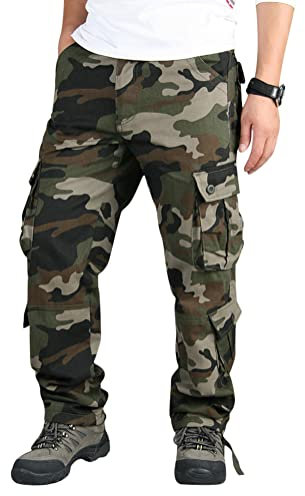 Onsoyours Hommes Printemps Automne Léger Pantalons Simple Style Longs Cargo Combat Pantalon Hommes Mode Travail Camo Armée Militaire Tactique Multi Poches Pantalon F Armée Verte S