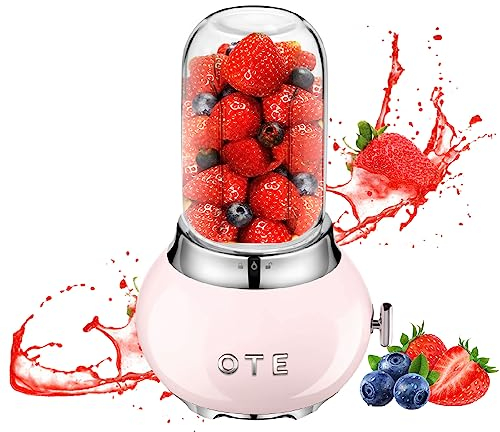OTE Smoothie Maker Protein Shake Mixer, Glasmixer Juicer, Edelstahlgehäuse und 400 ml dickes Borosilikatglas-Design Standmixer Mini Blender, 20.000 U/min, 4-Klingen-Messer Entsafter, Rosa