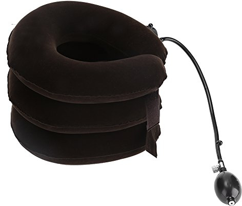 Nackenstütze, Nackenschmerzen Halskrause, Aufblasbarer Halskragen, Aufblasbar Cervical Zugmechanik, Verstellbares Kopf-und Nackenmassagegerät, Lindert Nackenschmerzen (Braun)