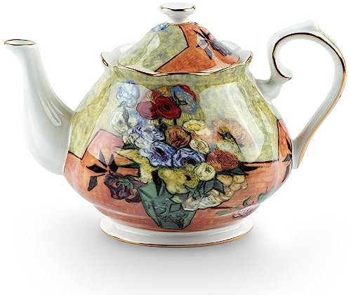 AOTELIDA Porzellan-Teekanne, Vintage Floral Knochenporzellan Teekanne, 1 L Sternenhimmel Kaffeekanne, Teeparty Teapot Geschenke (Floral Vasen)