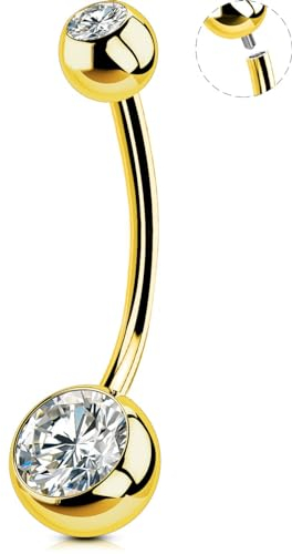 OUFER Barre dell'Ombelico 14G 316L Acciaio Inossidabile Oro - Gioielli Extra Lunghi Internamente 14mm - Anello dell'Ombelico - Body Piercing