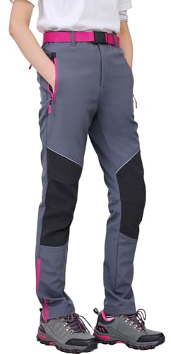 WORK IDEA - Pantalones de senderismo para mujer, material impermeable, corte elástico, calor durante el invierno, cremalleras de contraste, gris., XL