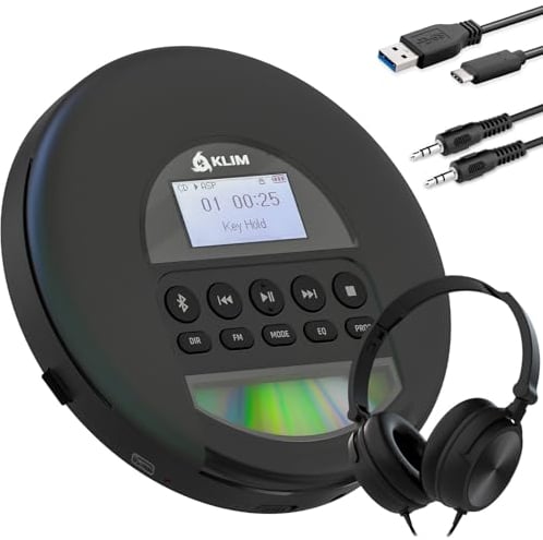 KLIM Nomad - Lettore cd portatile - Batteria a Lunga Durata - Include Auricolari - Compatibile con CD-R, CD-RW, MP3 - Lettore SD, Radio FM, Bluetooth - Ideale per Auto - Hi-Fi - Nuovo