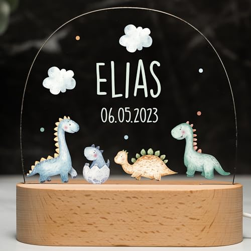 Kidsmood – Individuelles Dino Nachtlicht für Babys – Nachttischlampe mit abenteuerliches Dinosaurier Design – Dimmbare Nachtlampe für Kinder – Personalisierte Geschenke für Jungen & Mädchen zu Geburt