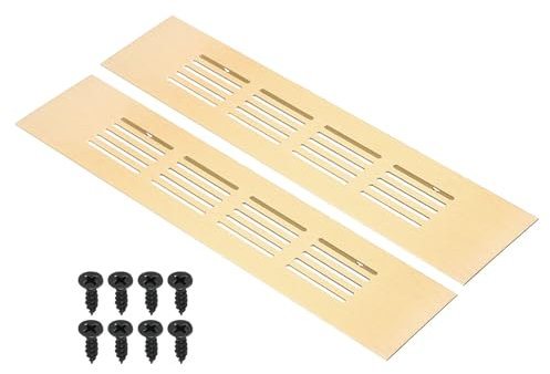PATIKIL 8 x 2 Inch Door Air Vent Cover, 2pcs Aluminum Grille Ventilation Cover Louvered with Mounting Screws for Cabinet Wardrobe Door, Gold Tone