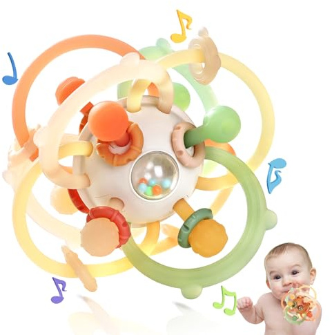 Baby Rattle Ball Teething Toys for 0 3 6 9 12 18 Months Boys Girls, Brown