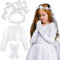 BOFUNX Kommunion Mädchen Bolero Schulterjacke + Kommunion Haarkranz Haarband + Weiße Schleife Handschuhe für Erstkommunion Blumenmädchen Hochzeit 130cm