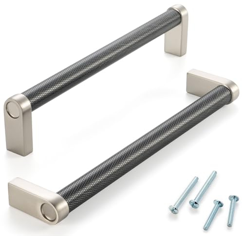ASKANO 10 Pack 6-1/4 Inch Knurled Black and Nickel Cabinet Pulls Matte Black and Brushed Nickel Cabinet Handles AP1311 Knurled Kitchen Hardware for Cabinets Drawers Dresser Cupboard Bedroom Bathroom