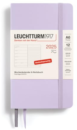 LEUCHTTURM1917 370528 Wochenkalender & Notizbuch Pocket (A6) 2025, Softcover, Lilac, Deutsch