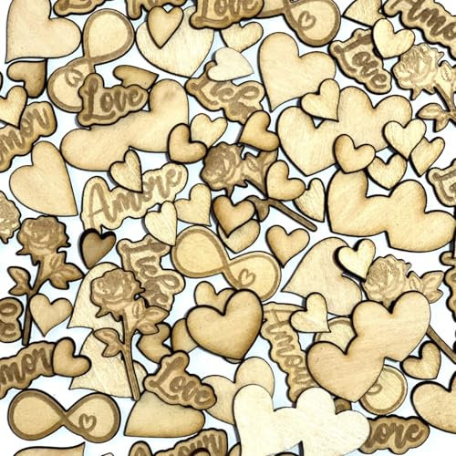 DIWULI Tisch-Konfetti aus Holz - 100 Teile - Love Herzen