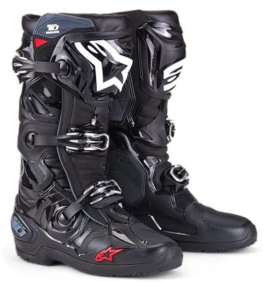 Alpinestars Tech-10, stivali da moto enduro, prestazioni fuoristrada avanzate, costruzione durevole, protezione superiore, vestibilità ergonomica, taglia 44, colore nero