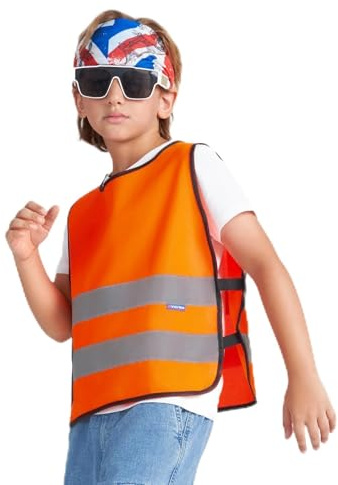 AYKRM Warnweste Kinder - Hochsichtbare Kinderwarnweste Orange in Universalgröße für Kids von 10-14 Jahren - Mit Reflektorstreifen für maximale Sichtbarkeit