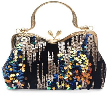 CORIOS Vintage 1920s Pailletten Abendtasche Damen Samt Clutch Tasche Elegante Diamant Schultertasche Hochzeit Brautbörse Handtasche Strass Portemonnaie Tasche Kette Umhängetasche Schwarz Gefärbt