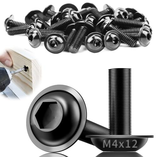 TXXATX 100 Stück Linsenkopfschrauben Edelstahl M4x12mm Schrauben M4 mit Flansch Innensechsrund ISO 7380-2 Flachkopfschrauben Edelstahl A2 V2A Schwarz für Tischbeine Fahrzeugbau Holz Gerüst