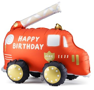 Large Fire Engine Happy Birthday Foil Balloon, Childrens Birthday Party Decoration, Fireman Party Balloon Gift, Fireman Gift