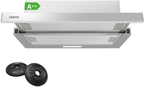 CIARRA Campana extractora telescópica de 60 cm CBCS6906D 370 m³/h, campana extractora integrada de 600 mm con luz LED, 2 velocidades, ventilador extractor de cocina integrado