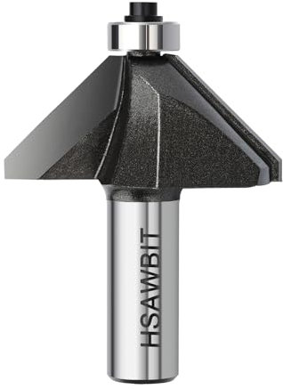 hsawbit Self Guided Chamfer Router Cutter Bit, 1/2 Inch Shank, 15.9mm Bevel Length and 11.24mm Cutting Height, 45 Degree V Groove Two Flute Tungsten Carbide Tipped