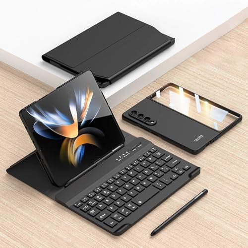JZCZMCE Keyboard Case for Samsung Galaxy Z Fold 4, Magnetic Detachable Wireless Keyboard with S Pen Holder [Keyboard + Case + Capacitive Pen],Black