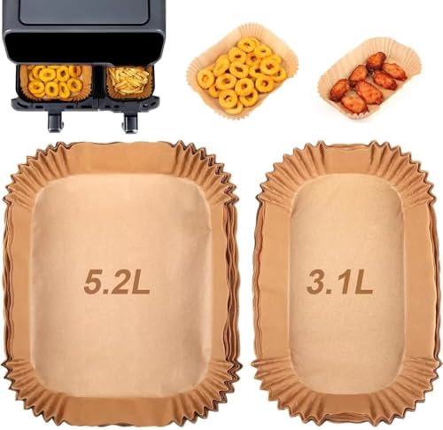 Pitsilak 120 Stück Airfryer Backpapier für Philips Airfryer Dual Basket 3000 Series 9L/ Dual Easy Fry & Grill 5,2/3,1 L, Airfryer Zubehör für Cecotec 5,5/3,5L, Moulinex 8,3 L