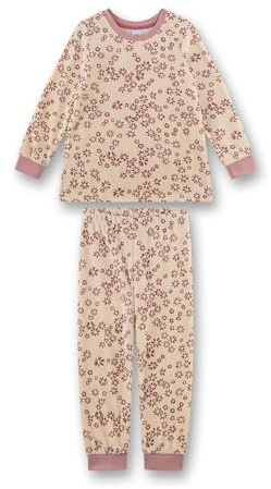 Sanetta Mädchen-Schlafanzug lang aus Nicki beige Blumen | Hochwertiger und bequemer Schlafanzug aus Nicki für Mädchen.