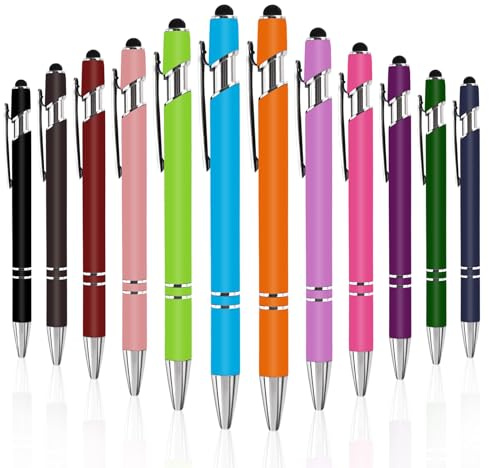 12 Stück Kugelschreiber mit Touchpen, 2 in 1 Kapazitive Stylus Stifte | Druckkugelschreiber Druckkugelschreiber Ergonomische kuli Set für Büro, Schule und Tablet