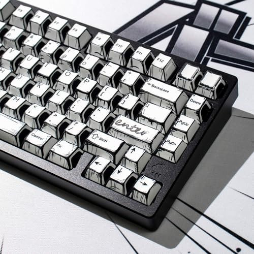 mintcaps PBT Retro Keycaps - White Japanese Manga Theme Keycaps Set,141 Keys Cherry Profile Dye-Sub Custom Keycap for 60%, 65%,75%,100% Cherry MX Mechanical Keyboard