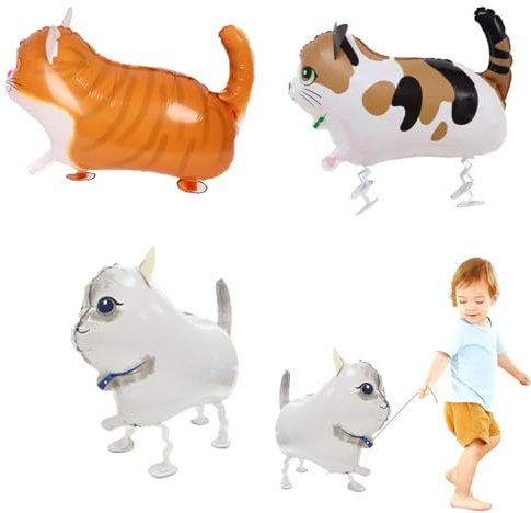 SGERUFZ 3 Stück Walking Tier Folienballons Katzen, Helium Ballon Katz Luftballon, Walking Ballon Katze Haustier Ballon Geburtstag Luftballons Tiere, Airwalker Ballon Katze