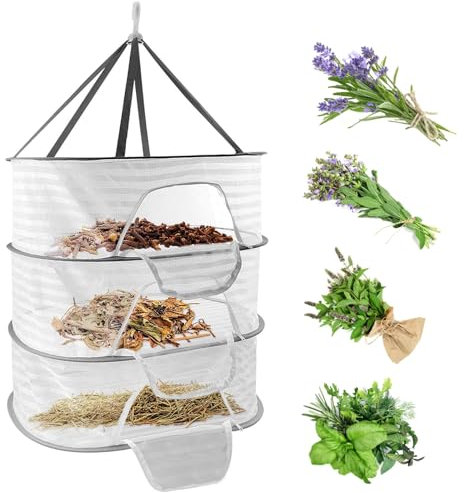 3 Strati Rete Essiccazione, Rete Pieghevole per Asciugatura, Essiccatore per Fiori ed Erbe, Rete Essiccazione Erba con Chiusura Lampo, Rete per Essiccare Funghi per Erbe, Fiori, Lampadine, Pesce, etc