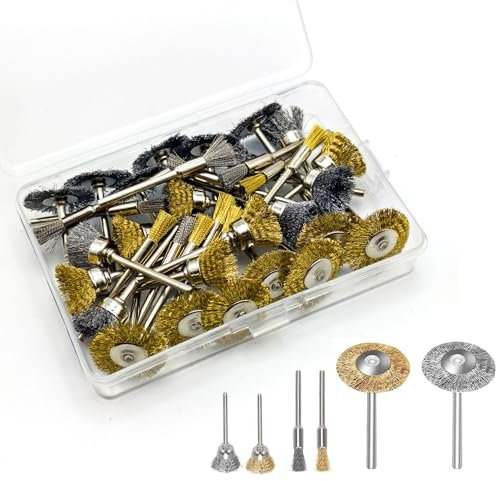 36pcs Steel Wire Brush Stainless Steel Wire Brush Wheel Set with 3 Different Sizes and Storage Box Mini Wire Brush Wheel Cup Brush for Power Rotary Tools Removal Rust Sanding Polishing