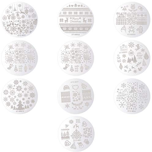 minkissy 3 Sätze Weihnachten-stempel-vorlage Christmas Nails Weihnachtsnägel Stempelplatte Maniküre-sets Stempelkunst Nägel Stempeln Selber Machen Weihnachtsnagelplatte Stahl 10 Stück * 3