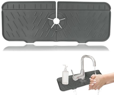 Silicone Faucet Mat, Faucet Sink Splash Guard, Silicone Faucet Handle Drip Catcher Tray, Water Catcher Mat for Kitchen & Bathroom Countertop Protect (Grey)