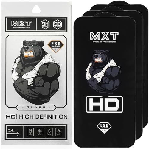 MXT Screen Protector for iPhone 15 Pro 6.1in 3-Pack, Tempered Glass Film Edge to Edge Full Cover, Case-Friendly, HD Clear (For iPhone 15 Pro – 6.1in)