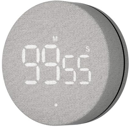 AVINIA Minuteur de Cuisine Magnétique Rechargeable - Compte à Rebours/Montant 99 Min, Revêtement Tissu | Timer Digital pour Cuisson, Bureau et Gadgets Connectés (Gray)