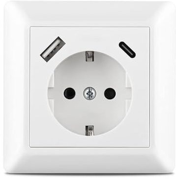 Huzoomtoyz USB Steckdose, Schuko Unterputz Steckdose mit Typ C Port max.3.4A System 55 Reinweiß Schutzkontakt Wandsteckdose Passent in Unterputzdose (1-Sockel mit USB und Typ C)