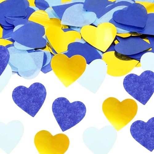 Herz Konfetti Bunt 60g, Confetti Groß 5000+ Stück, 2,5cm Konfetti Groß Geburtstag, Mehrfarbig Herz Streudeko,Papier Confetti für Geburtstag Hochzeit Party Dekoration(Blau + Gold + Hellblau)