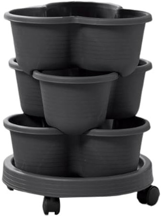 Pot de fraises empilable | Pot vertical empilable avec 3 niveaux | Pot de fleurs à fraises | Pots de jardinage empilables avec roues pour extérieur, intérieur, fleurs, jardin