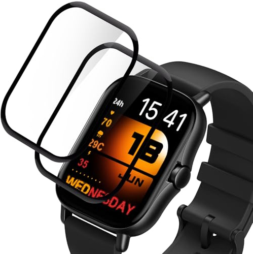 Elecshion Pantalla Protectora para Amazfit GTS/GTS 2/GTS 2e, 2 Piezas Cristal Protector, Sin Burbujas, HD Transparente, Dureza 9H, Antiarañazos, Pelicula